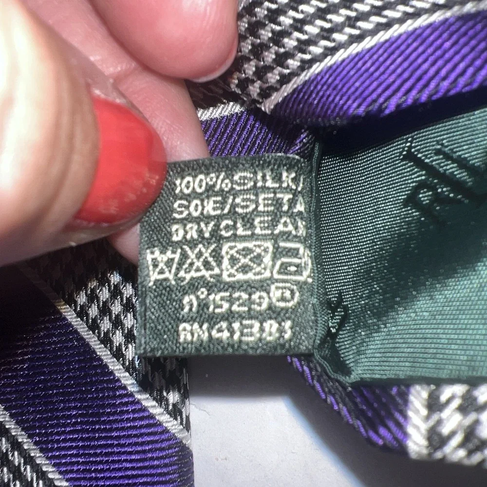 Ralph Lauren Handmade Silk Tie Black Silver Purple Stripe Men's Necktie 57